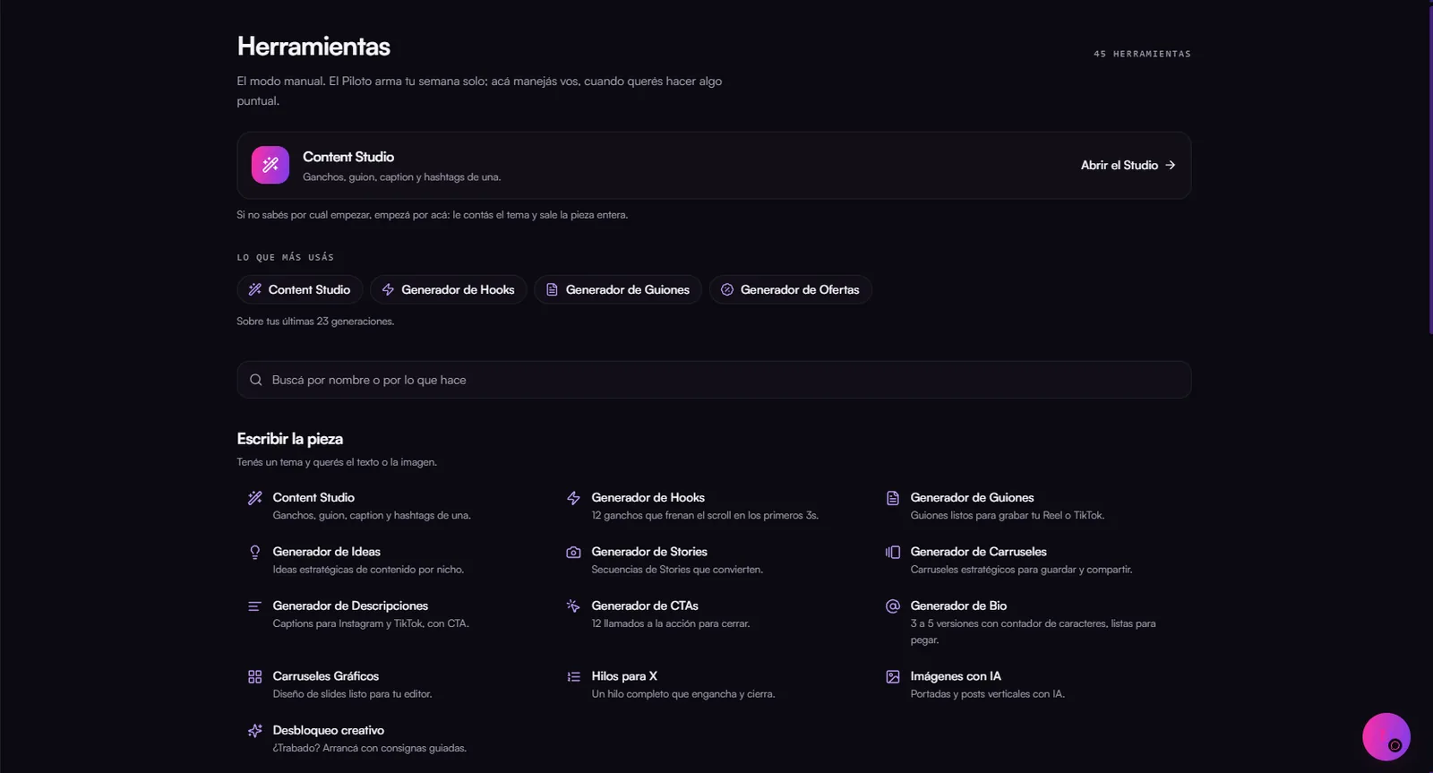 Captura de Herramientas, datos de ejemplo